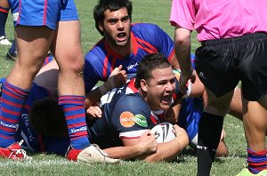 Tai TUIVASA scores his 1st try of the day - Roosters v Knights, rnd 2 SG Ball action (Photo's : ourfootymedia)