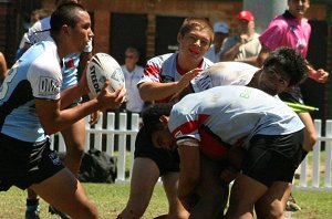 Tyrone offloads to a flying Paul McClory - Cronulla SHARKS v WA reds SG Ball action (Photo's : ourfootymedia)