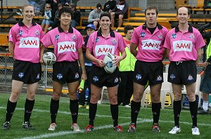 Kasey Badger and the Championship Final Ref's (Photo's : OurFootyMedia)