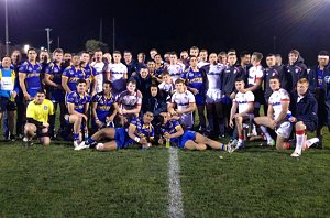 England Academy and Parramatta Eels players together after their International warm up match at the Cabramatta Footy Stadium on Saturday nite