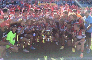 Kirwan SHS celebrate winning the National Final of this years gio Schoolboy Cup at Peppers Stadium today.