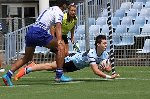 Bronson Xerri dives in for the Sharks 1st try against the Bulldogs in Rnd 3 (Photo : steve monty / OurFootyTeam.com)
