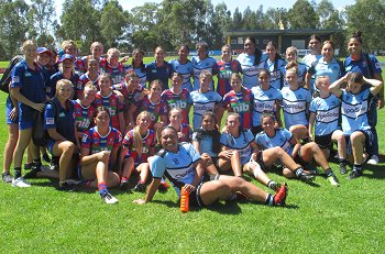 Newcastle Knights & Cronulla Sharks U18 Tarsha Gale Cup u18 Girls Rugby League Rnd 4 GroupPhoto (Photo : steve montgomery / OurFootyTeam.com)