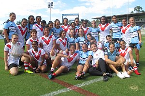 Cronulla Sharks and Dragons Tarsha Gale Cup teams together after their Rnd 5 game (Photo : Steve Montgomery / OurFootyTeam.com)