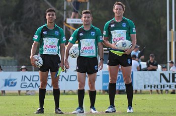 Isaac El-Hassan, Charlie Suter & Cody Simmons - Referee's - NSWRL Harold Matthews Cup Rnd 6 Parramatta Eels v Cronulla - Sutherland Sharks (Photo : steve montgomery / OurFootyTeam.com)