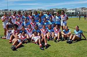 Cronulla SHARKS and the St. George DRAGONS Tarsha Gale Cup teams after their round 2 matc h at the Sharks Academy Field (Photo : Steve Montgomery / OurFootyTeam.com)