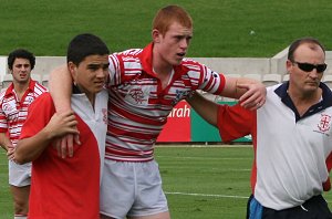 Nathan Green gets to his feet - Arrive alive Cup aCTioN - Marist Kogarah v Kiama HS (Photo's : ourfooty media)