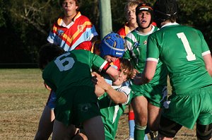 Nick Ratcliffe get wrapped up De la vs Gymea U 15a's, Rnd 8 '08 ( Photo : ourfooty media)