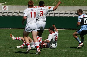 Dragons celebrate Tommy Hancock's try - Cronulla Vs St. George SG Ball (Photo : ourfooty media) 