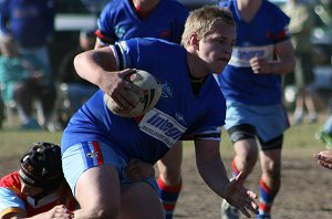 Brett Denford runs over Rory - De La Salle v Engadine Dragons 16A's rnd 15 ACTION (Photo's : ourfootymedia)