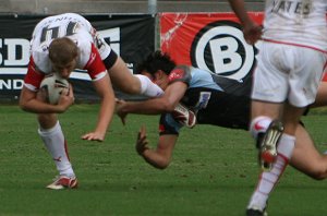 Cronulla Sharks U17's v St. Helen's Saints Academy action (Photo's : ourfootymedia)