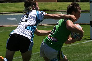 Stacey gets his man - Raiders vs Sharks - Matthew's Cup trial (Photo : ourfooty media)