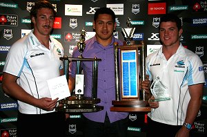 Stewart Mills & Chad Townsend with Sharks Junior Rep Player of the YEAR Tokerau RARU (Photo : OurFootyMedia)