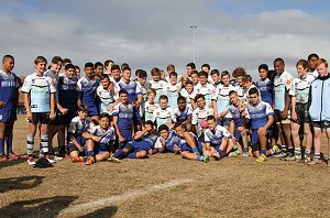 Sharks & Bulldogs Academy Under 13s players together after their trial match @ Cronulla HS (Photo : steve montgomery / OurFootyTeam.com)