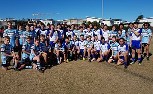 Cronulla Sharks Academy u14s (Blue) and Canterbury Bulldogs after their trial match (Photo : Steve Montgomery / Cronulla Sharks)