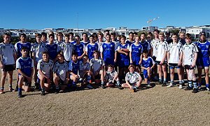 Cronulla Sharks Academy u14s (White) and Canterbury Bulldogs after their trial match (Photo : Steve Montgomery / Cronulla Sharks)
