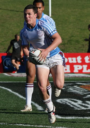 The Hills SHS Fullback Gerald McCallum in full flight last week against Matraville at CUA Stadium (Photo : ourfootymedia)