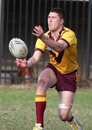 Curtis Sironen unloads - ARL Schoolboys Cup - Holy Cross Catholic College v Illawarra SHS action @St Marys Stadium (Photo : JOHN / OurFootyMedia)