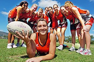 Ashleigh Adams, 15, (front) and (from left) Alesha Sonogan, 14, Sarah Monaghan, 15, Lauren Barton, 14, Rylie Seamark, 14, Crystal Browne, 15, Betty Mareko, 15, Ashleigh Higgins, 15, and Kelley Evans, 15