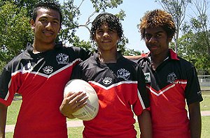 Kirwan High rugby league players, from left, Veti Mattaa, Malcolm Congoo, Durante Quakawoot who competed in the John Livingston Shield