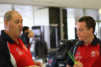 Dave Norman (left) at Sydney Airport with Peter NAY (Photo : OurFootyMedia) 