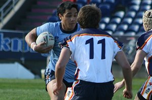 Daniel Ahsin runs at the defence - ASSRL Championship Play Off NSWCHS v NSWCIS aCTion (Photo's : ourfootymedia)