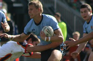 Jacob Miller runs @ the CIS defence - ASSRL Championship Play Off NSWCHS v NSWCIS aCTion (Photo's : ourfootymedia)