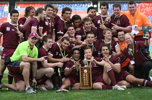 Queensland schoolboys celebrate winning the ASSRL Open Championship @ Engery Australia Stadium NSWCCC v QSSRL ASSRL '09 Championship Final aCTioN (Photo : ourfootymedia)