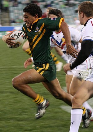 Maiple Morseu hits the gap - Australian Schoolboys v GBC YOUNG LIONS 1st Test ACTION (Photo's : ourfootymedia)