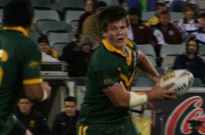 Jake Finn runs the footy - Australian Schoolboys v GBC YOUNG LIONS 1st Test ACTION (Photo's : ourfootymedia)