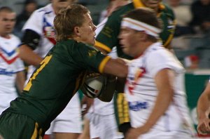 Jacob Miler runs at the line - Australian Schoolboys v GBC YOUNG LIONS 1st Test ACTION (Photo's : ourfootymedia)