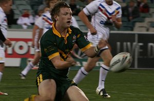 Jordan Rankin gets his pass away - Australian Schoolboys v GBC YOUNG LIONS 1st Test ACTION (Photo's : ourfootymedia)