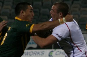 Daniel Ahsin grabs the Lions runner - AUSTRALIAN SCHOOLBOYS v GBC U18 YOUNG LIONS 1st Test 2009 ACTION (Photo's : ourfootymedia)