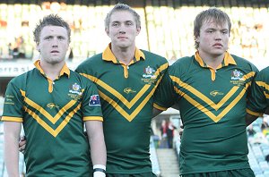 Jordan Rankin (PBC) , Jack Stockwell & Matt Groat (both St.Greg's) - ASSRL & GBCL FIRST TEST 2009 (Photo's : steve montgomery / ourfooty media)