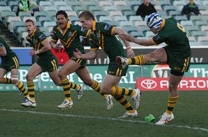 ASSRL Skipper Cameron King kicks the 1st Test match off - Australian Schoolboys v GBC YOUNG LIONS 1st Test ACTION (Photo's : steve montgomery / ourfooty media)
