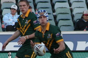 Cameron King offloads to a runer - Australian Schoolboys v GBC YOUNG LIONS 1st Test ACTION (Photo's : ourfootymedia)