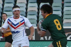 Jake Finn runs the footy - Australian Schoolboys v GBC YOUNG LIONS 1st Test ACTION (Photo's : ourfootymedia)