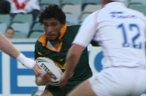 Maiple Morseu looking for a way thru the line - Australian Schoolboys v GBC YOUNG LIONS 1st Test ACTION (Photo's : ourfootymedia)