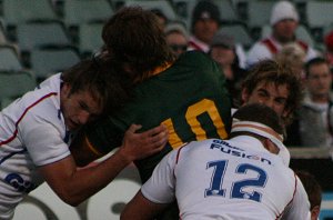 Matt Groat is hit with some strong D - Australian Schoolboys v GBC YOUNG LIONS 1st Test ACTION (Photo's : ourfootymedia)