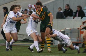 Ryan James charge thru the defence - Australian Schoolboys v GBC YOUNG LIONS 1st Test ACTION (Photo's : ourfootymedia)