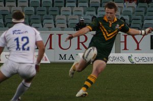 Jordan Rankin kicks the footy clear - Australian Schoolboys v GBC YOUNG LIONS 1st Test ACTION (Photo's : ourfootymedia)