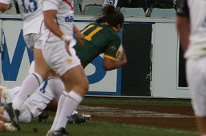 Ryan James (Palm Beach Currumbin SHS) hits the line - Australian Schoolboys v GBC YOUNG LIONS 1st Test ACTION (Photo's : ourfootymedia)