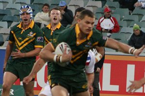 Cheyse Blair heads to the tryline - Australian Schoolboys v GBC YOUNG LIONS 1st Test ACTION (Photo's : ourfootymedia)