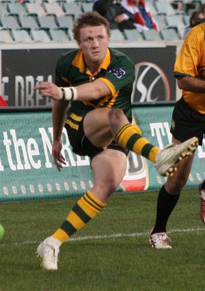 Jordan Rankin has a shot from the sideline - Australian Schoolboys v GBC YOUNG LIONS 1st Test ACTION (Photo's : ourfootymedia)