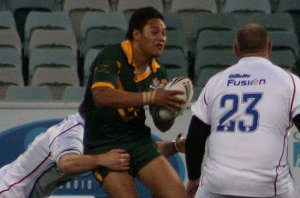 Joey Leilua is too tricky to get caught here - Australian Schoolboys v GBC YOUNG LIONS 1st Test ACTION (Photo's : ourfootymedia)