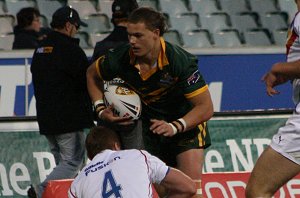 Cheyse Blair looking to run wide - Australian Schoolboys v GBC YOUNG LIONS 1st Test ACTION (Photo's : ourfootymedia)