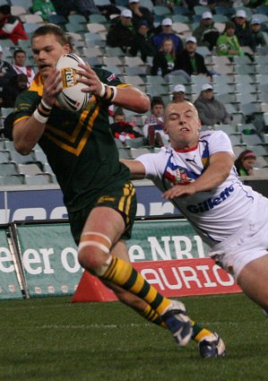 Cheyse Blair gets past winger Rhys Fenton - Australian Schoolboys v GBC YOUNG LIONS 1st Test ACTION (Photo's : ourfootymedia)