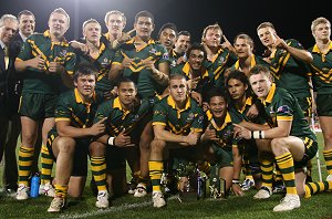 Australian Secondary Schoolboys Rugby League team celebrate their terrific win over old ememies - The POMS (Photo's : Steve Montgomery / OurFootyTeam.com)