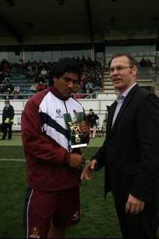 Andrew VELA recieves his QSSRL PLAYER of the Championship Trophy (Photo's : OurFootyMedia)