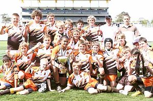 Elderslie High School celebrate their 26-10 victory over Bowral in their Wests Leagues Cup